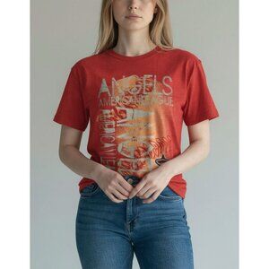 Los Angeles Angels Womens Red T-Shirt Size L American League Logo Graphic Tee
